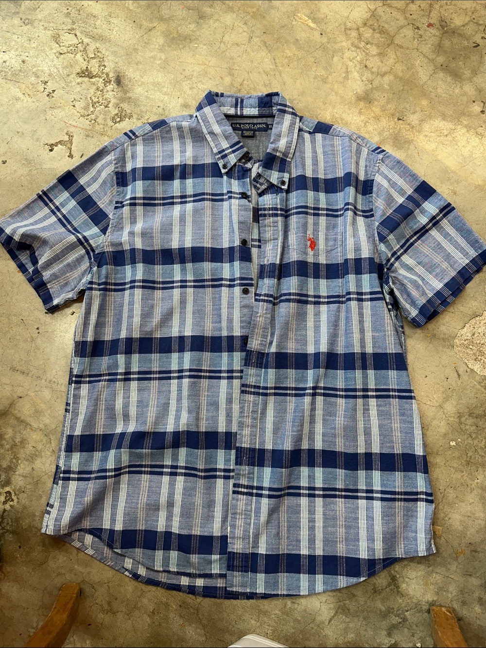 U.S. Polo Assn. Blue and Light Blue Plaid Short-Sleeve Button-Up Shirt